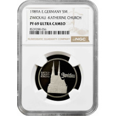 Deutschland – DDR 5-Marke 1989, NGC PF69 UC, „Zwickau – Katharinenkirche“, Top Pop