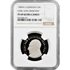 Deutschland – DDR 5 Mark 1989, NGC PF69 UC, „Carl von Ossietzky“ Top Pop