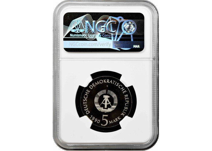 Germany - GDR 5 mark 1990, NGC PF68 UC, "100th Anniv. - Birth of Kurt Tucholsky"