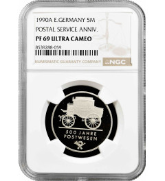 Germany - GDR 5 mark 1990, NGC PF69 UC, "500th Ann. - Mail Services" Top Pop