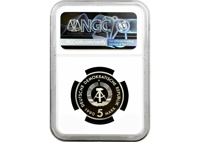 Germany - GDR 5 mark 1990, NGC PF69 UC, "500th Ann. - Mail Services" Top Pop