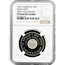Deutschland – DDR 10 Mark 1981, NGC PF68 UC, „700. Jahrestag – Münzprägung in Berlin“