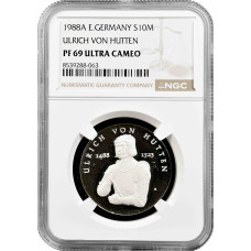 Deutschland – DDR 10 Mark 1988, NGC PF67 UC, „Ulrich von Hutten“ Top Pop