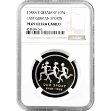 Deutschland – DDR 10-Mark-Marke 1988, NGC PF69 UC, „Sportkomitee“ Top Pop