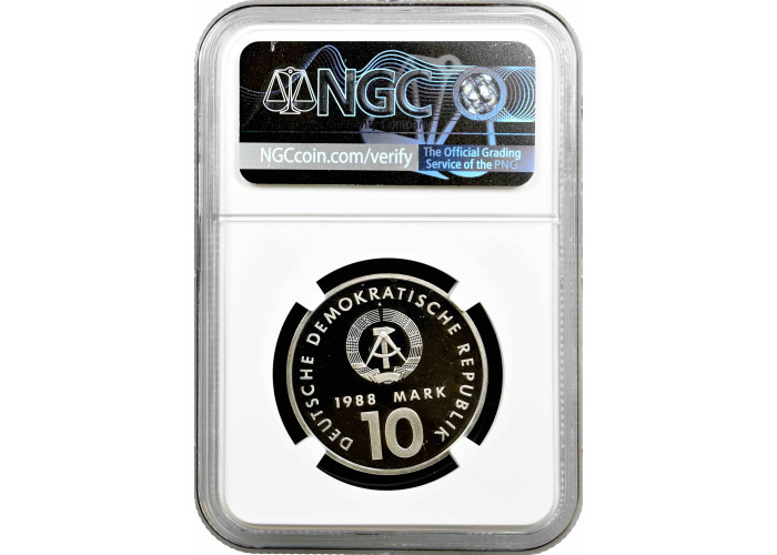Deutschland – DDR 10-Mark-Marke 1988, NGC PF69 UC, „Sportkomitee“ Top Pop