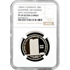 Deutschland – DDR 10. Mark 1989, NGC PF69 UC, „Wirtschaftshilferat“ Top Pop