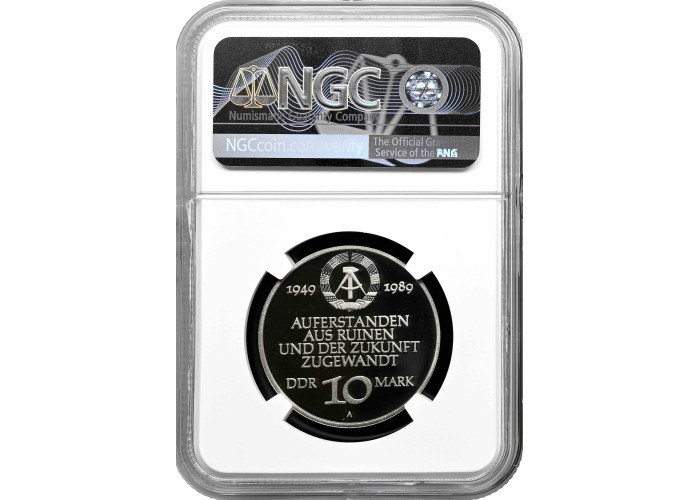 Deutschland – DDR 10-Dollar-Marke 1989, NGC PF69 UC, „40. Jahrestag der DDR“, Top Pop
