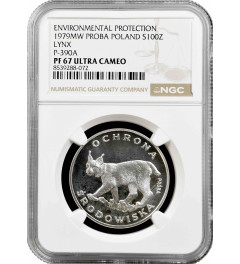 Poland 100 zlotych 1979, NGC PF67 UC PROBA, "Environmental Protection - Lynx"