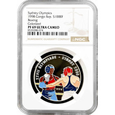 Республіка Конго 1000 франків 1998, NGC PF69 UC, "Олімпіада в Сіднеї - Бокс" Top Pop