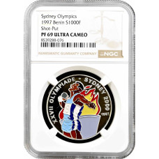 Бенін 1000 франків 1997, NGC PR69 UC, "Олімпійські ігри в Сіднеї - штовхання ядра" Top Pop 1/0