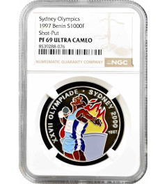 Benin 1000 francs 1997, NGC PR69 UC, "Sydney Olympics - Shot-Put" Top Pop 1/0