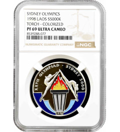 Laos 5000 kip 1998, NGC PR69 UC, "Sydney Olympics - Torch" Top Pop