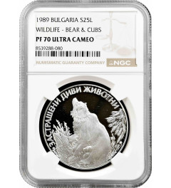 Bulgaria 25 leva 1989, NGC PF70 UC, "Endangered Animals - Brown bear"Top Pop 1/0