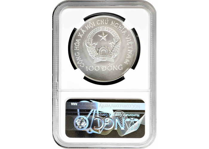 Vietnam 100 dong 1988, NGC MS69, "Asian Dragon Ship" silver coin