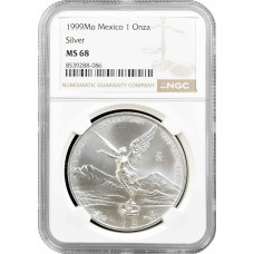 Мексика 1 онза 1999 Пн, NGC MS68, «Срібна монета в злитках «Лібертад»