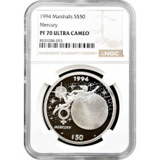 Маршаллові Острови 50 доларів 1994, NGC PF70 UC, "Меркурій" Top Pop 1/0