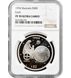Marshall Islands 50 dollars 1994, NGC PF70 UC, "Earth" Top Pop 1/0