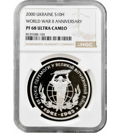 Ukraine 10 hryven 2000, NGC PF68 UC, "World War II Anniversary" silver coin