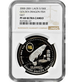 Laos 15.000 kip 2000, NGC PF68 UC, "Golden Dragon Fish" silver coin