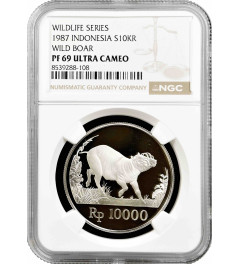 Indonesia 10000 rupiah 1987, NGC PF69 UC, "Wild Boar" silver coin