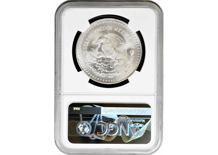 Мексика 1 онза 1991 г. Mo, NGC MS66, "Серебряная инвестиционная монета "Libertad" LARGE ONZA