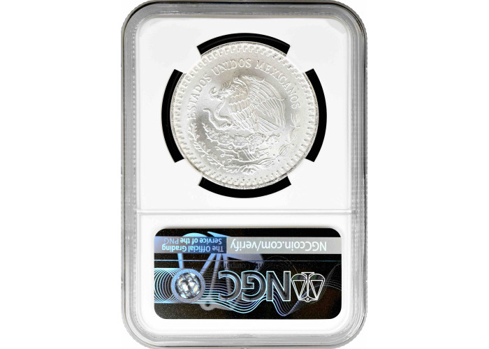 Мексика 1 онза 1991 г. Mo, NGC MS66, "Серебряная инвестиционная монета "Libertad" SMALL ONZA