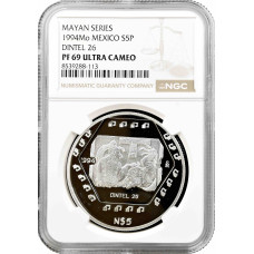 Мексика 5 песо 1994 г. Mo, NGC PF69 UC, "Майя - Dintel 26"