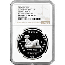 Мексика 5 песо 1994 г. Mo, NGC PF69 UC, "Доколумбова культура - Chaac Mool"
