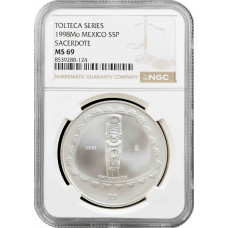 Мексика 5 песо 1998 Mo, NGC MS69, "Pre-Columbian Toltec - Sacerdote" Top Pop