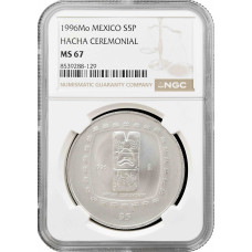 Мексика 5 песо 1996 Mo, NGC MS67, "Pre-Columbian Olmec - Ceremonial Hacha"