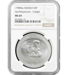 Mexico 5 pesos 1998 Mo, NGC MS69, "Pre-Columbian Teotihuacan - Vasija" Top Pop