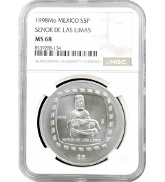 Mexico 5 pesos 1998 Mo, NGC MS68, "Olmec - Senor De Las Limas" silver coin