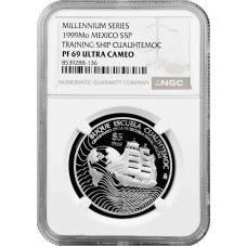 Мексика 5 песо 1999 Mo, NGC PF69 UC, "100th Anniversary - Navy School"