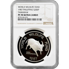 Philippines 200 piso 1987, NGC PF70 UC, "World Wildlife Fund - Tamaraw"