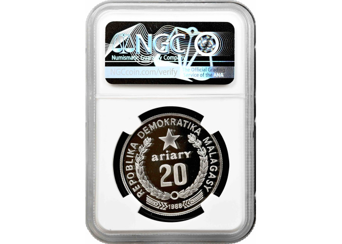 Madagascar 20 ariary 1988, NGC PF69 UC, "World Wildlife Fund - Lemur"