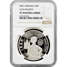 Ukraine 10 hryven 2001, NGC PF70 UC, "Cossack Age - Ivan Mazepa" Top Pop