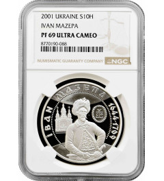 Ukraine 10 hryven 2001, NGC PF69 UC, "Cossack Age - Ivan Mazepa"