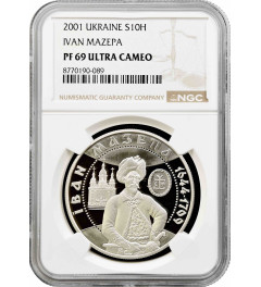 Ukraine 10 hryven 2001, NGC PF69 UC, "Cossack Age - Ivan Mazepa"