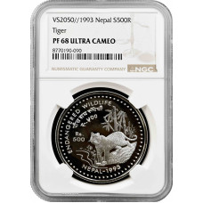 Nepal 500 Rupien BS 2050 (1993), NGC PF68 UC, "Gefährdete Tierwelt - Tiger"