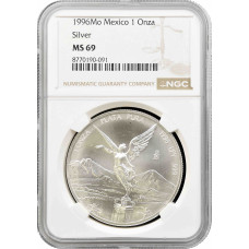Mexiko 1 Onza 1996 Mo, NGC MS69, "Silberbullionmünze "Libertad"