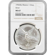 Mexiko 1 Onza 1996 Mo, NGC MS67, "Silberbullionmünze "Libertad"