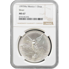 Mexiko 1 Onza 1997 Mo, NGC MS67, "Silberbullionmünze "Libertad"