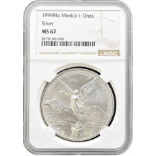 Mexiko 1 Onza 1999 Mo, NGC MS67, "Silberbullionmünze "Libertad"