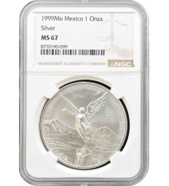 Mexico 1 onza 1999 Mo, NGC MS67, "Silver Bullion Coinage "Libertad"