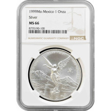 Mexiko 1 Onza 1999 Mo, NGC MS66, "Silberbullionmünze "Libertad"