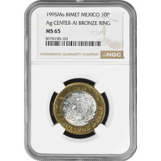 Mexico 10 pesos 1995 Mo, NGC MS65, "United Mexican States (1992 - 2023)"