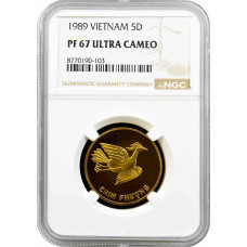 Vietnam 5 dong 1989, NGC PF67 UC, "Mythological bird - Phoenix"