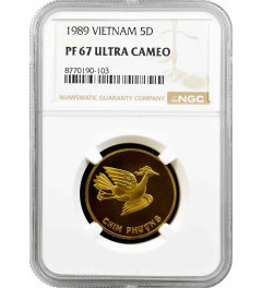 Vietnam 5 dong 1989, NGC PF67 UC, "Mythological bird - Phoenix"