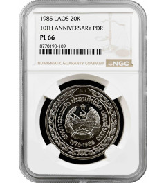 Laos 20 kip 1985, NGC PL66, "10th Anniversary of the PDR"