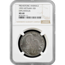 Vietnam 10 dong 1993, NGC MS68, "Prehistoric Animals - Diplodocus"